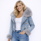 Amelia | Chaqueta Denim con Cuello de Pelo