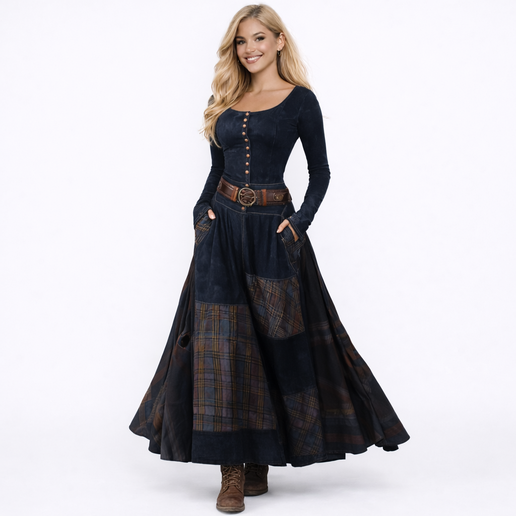 Elisa | Vestido maxi de ante con cinturón