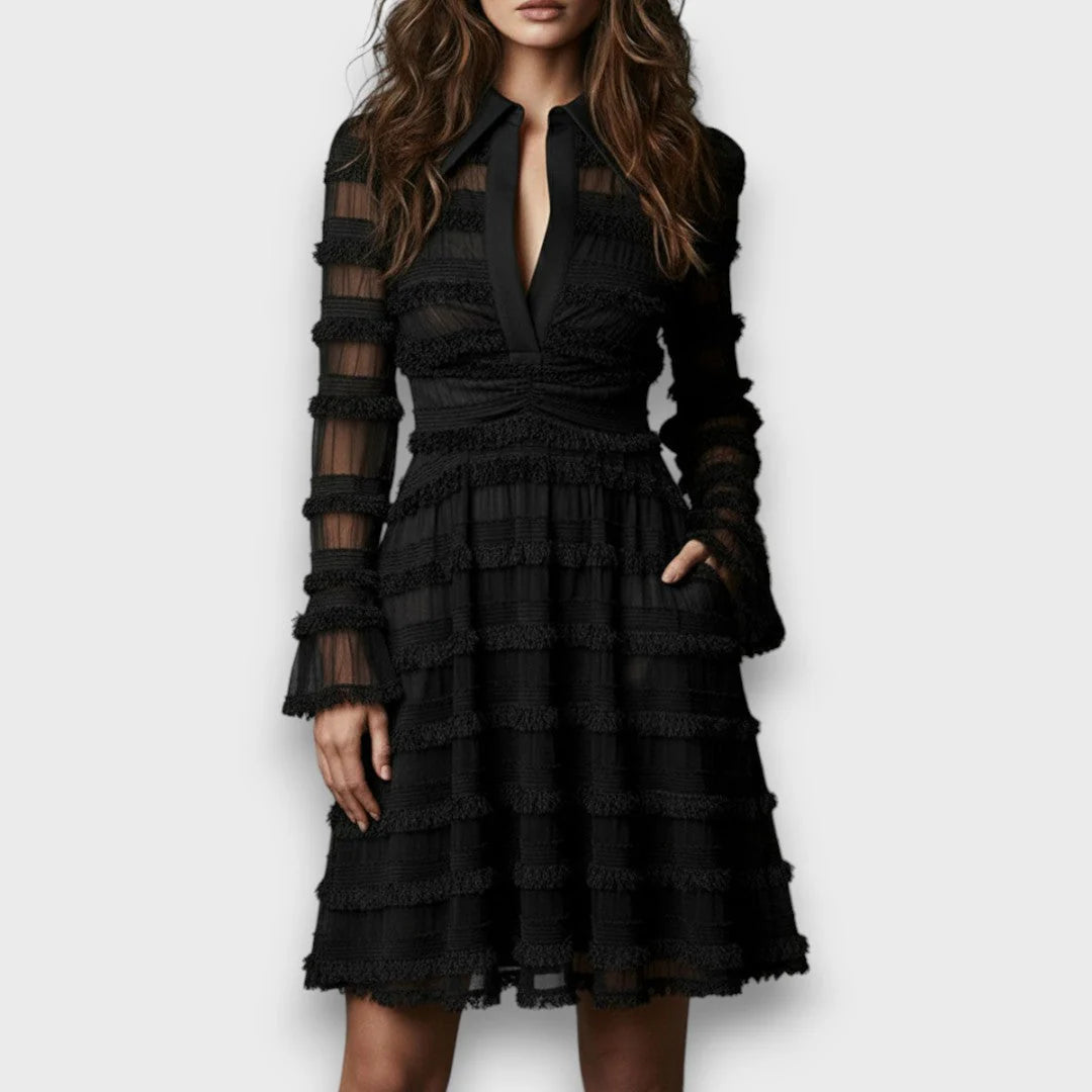 Mercedes | Vestido Midi Con Flecos Transparentes