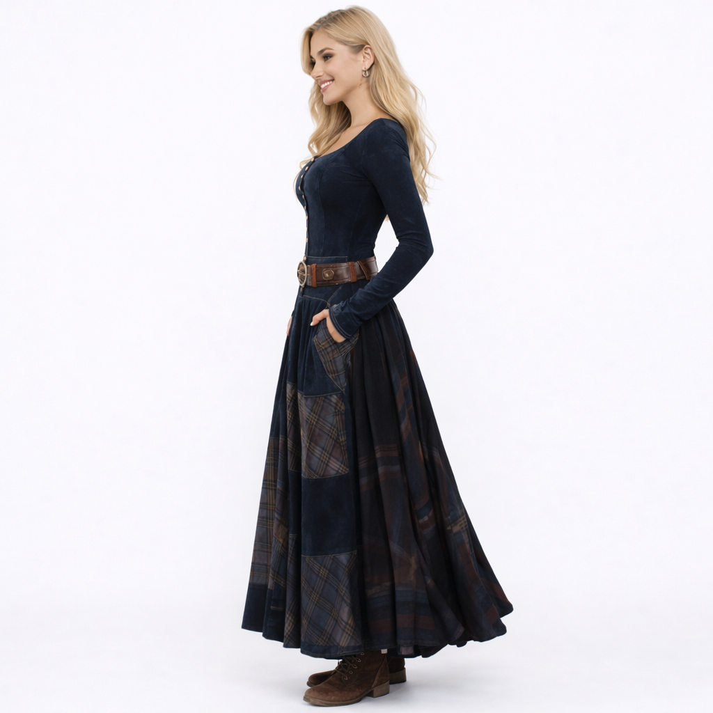 Elisa | Vestido maxi de ante con cinturón