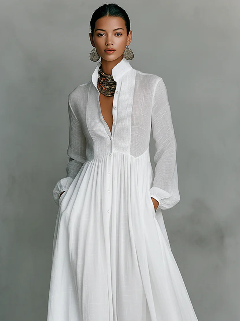 Noelia | Vestido Largo Minimalista con Cuello Alto