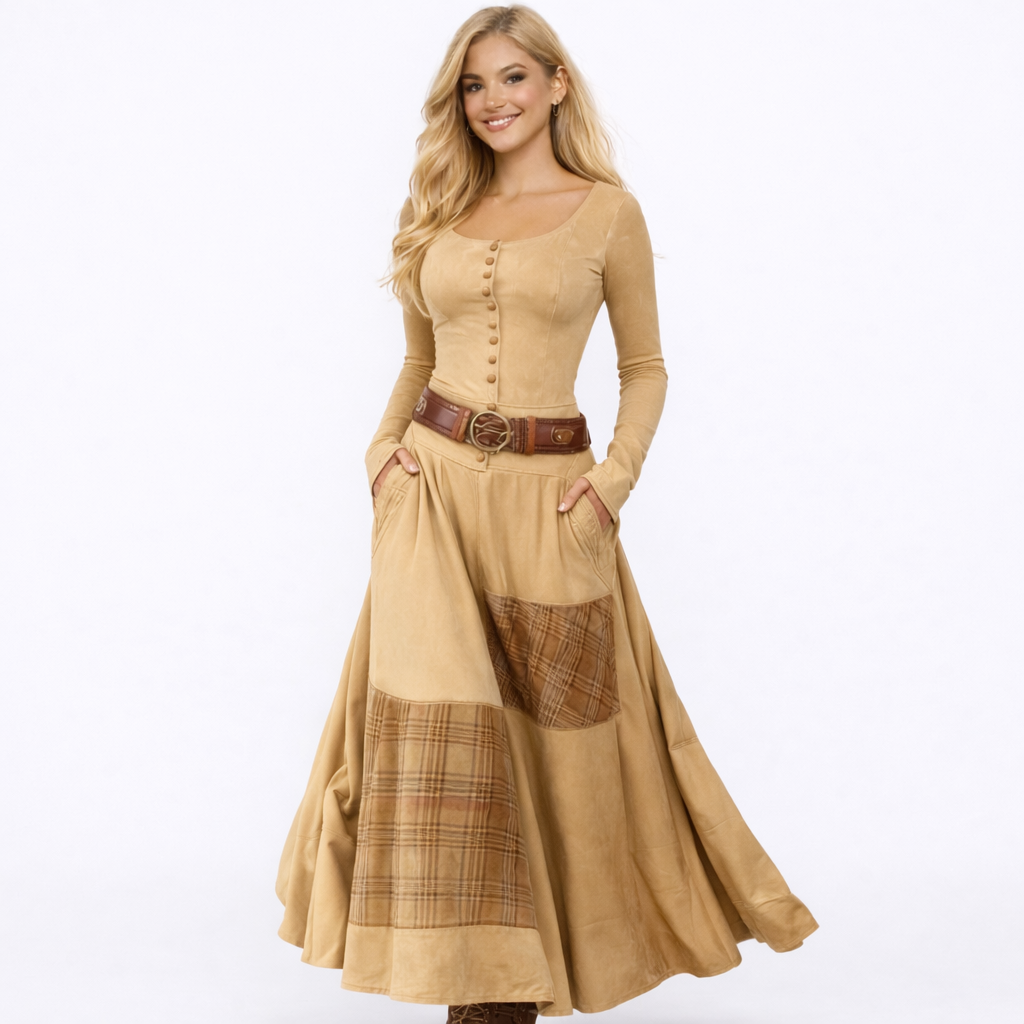 Elisa | Vestido maxi de ante con cinturón