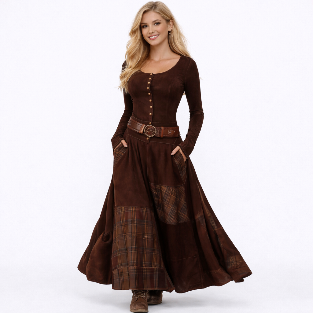 Elisa | Vestido maxi de ante con cinturón