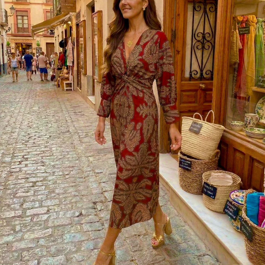 Victoria | Vestido Midi Elegante con Estampado de Encanto Atemporal