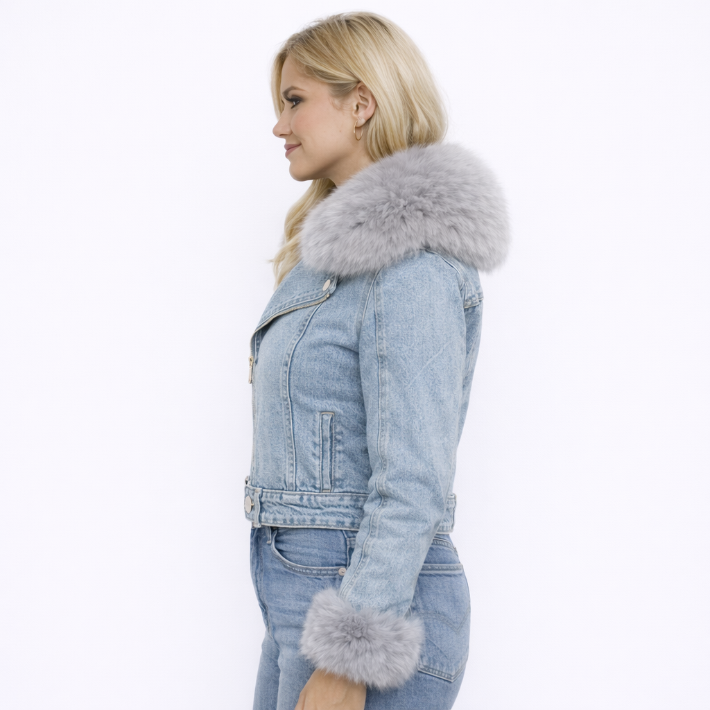 Amelia | Chaqueta Denim con Cuello de Pelo