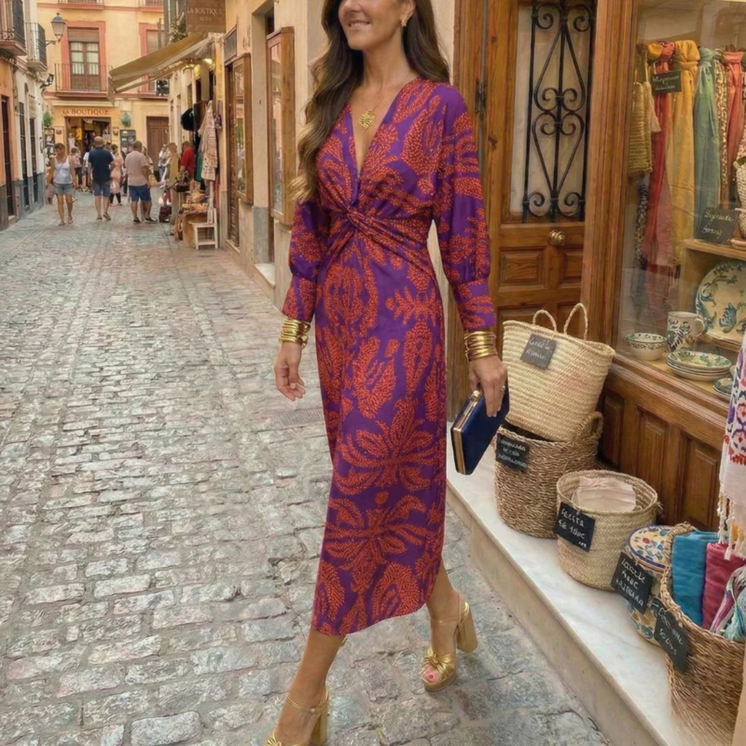 Victoria | Vestido Midi Elegante con Estampado de Encanto Atemporal