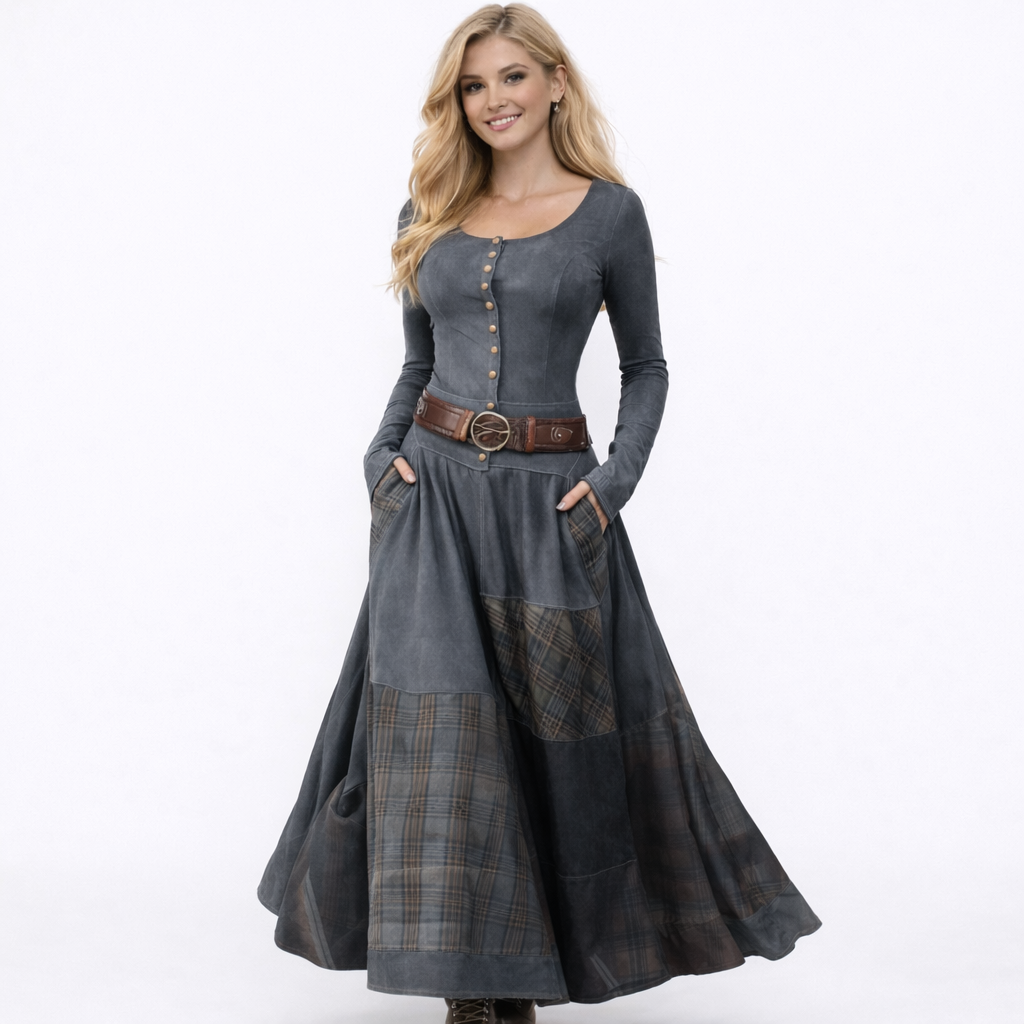 Elisa | Vestido maxi de ante con cinturón