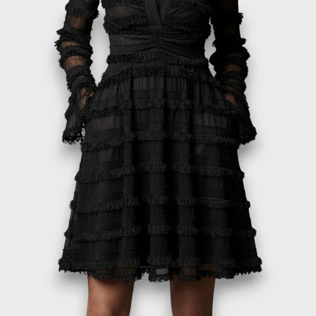 Mercedes | Vestido Midi Con Flecos Transparentes