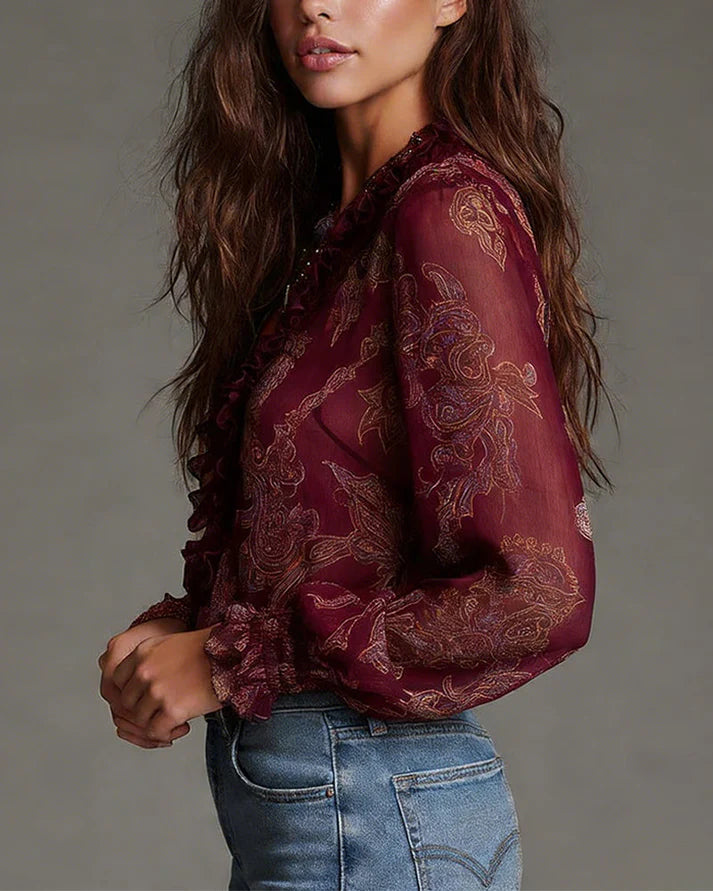 Amelia | Blusa Retro con Cremallera Frontal y Caída Fluida