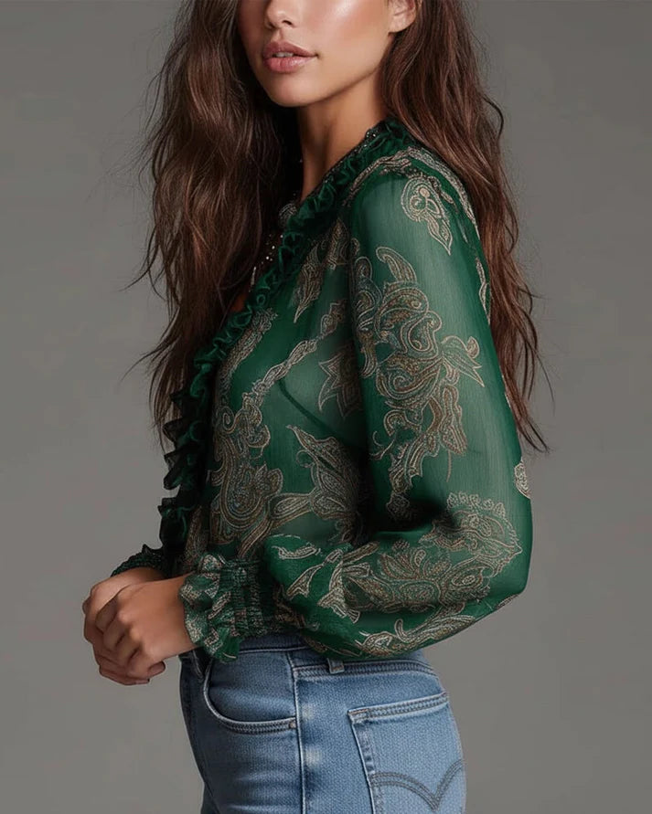 Amelia | Blusa Retro con Cremallera Frontal y Caída Fluida