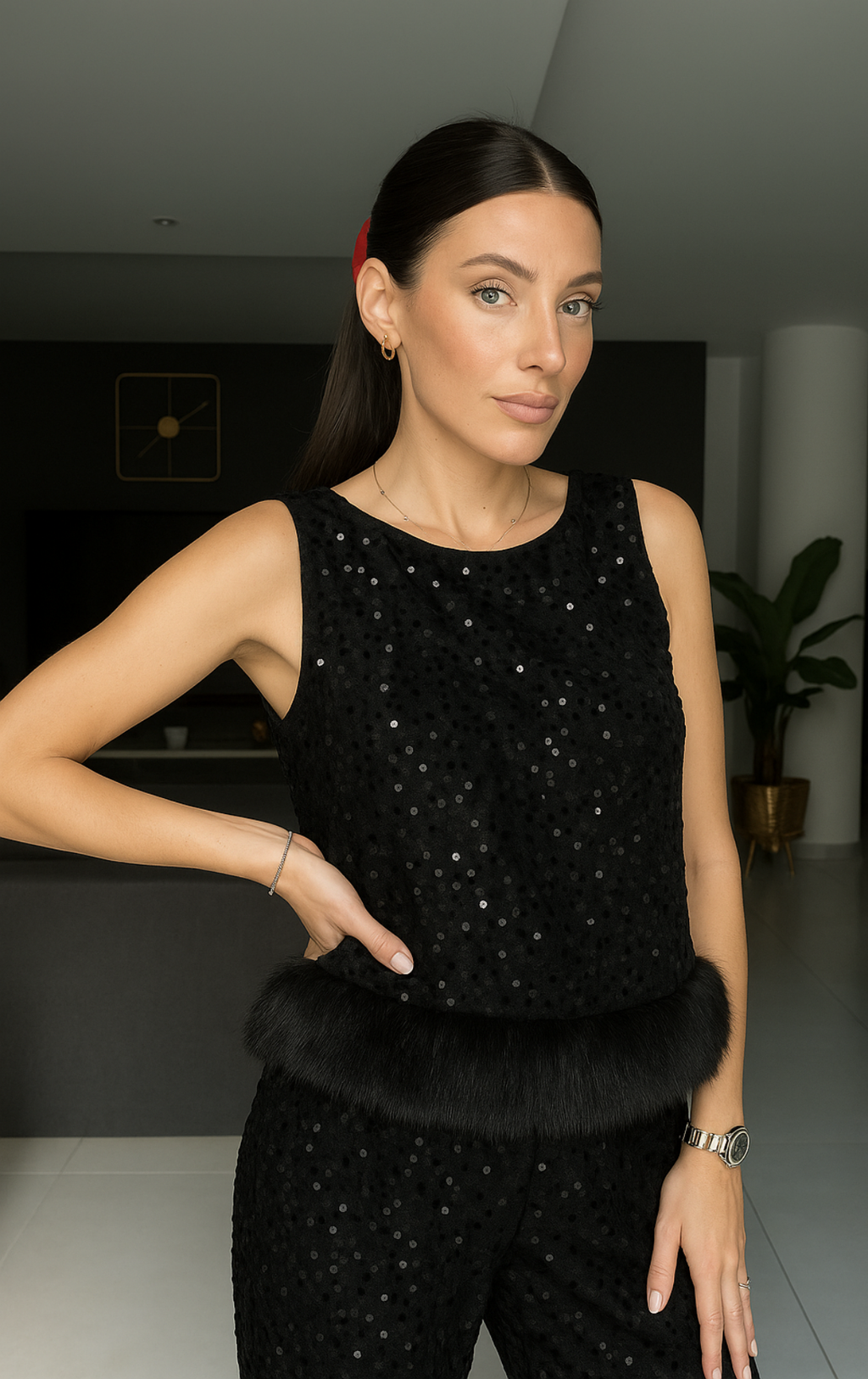 CORDSET NEVE – Conjunto de blusa y pantalón con lentejuelas.