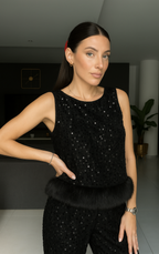 CORDSET NEVE – Conjunto de blusa y pantalón con lentejuelas.