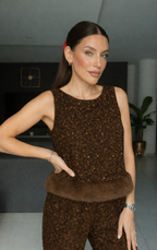 CORDSET NEVE – Conjunto de blusa y pantalón con lentejuelas.