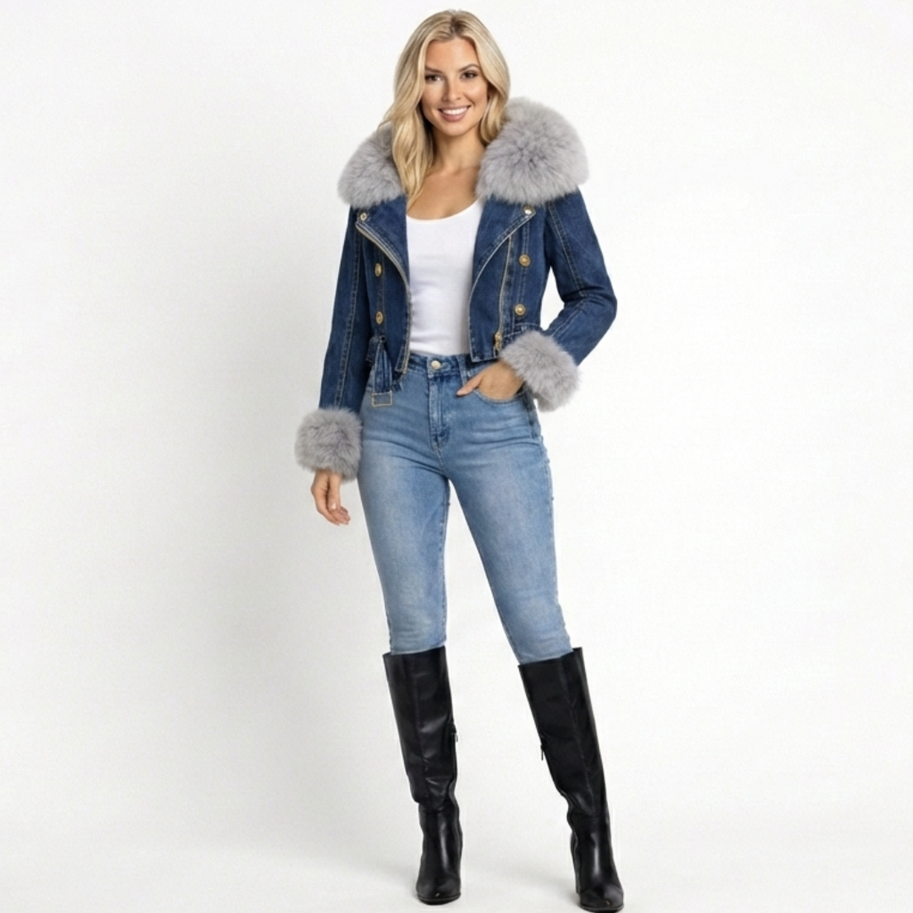 Amelia | Chaqueta Denim con Cuello de Pelo