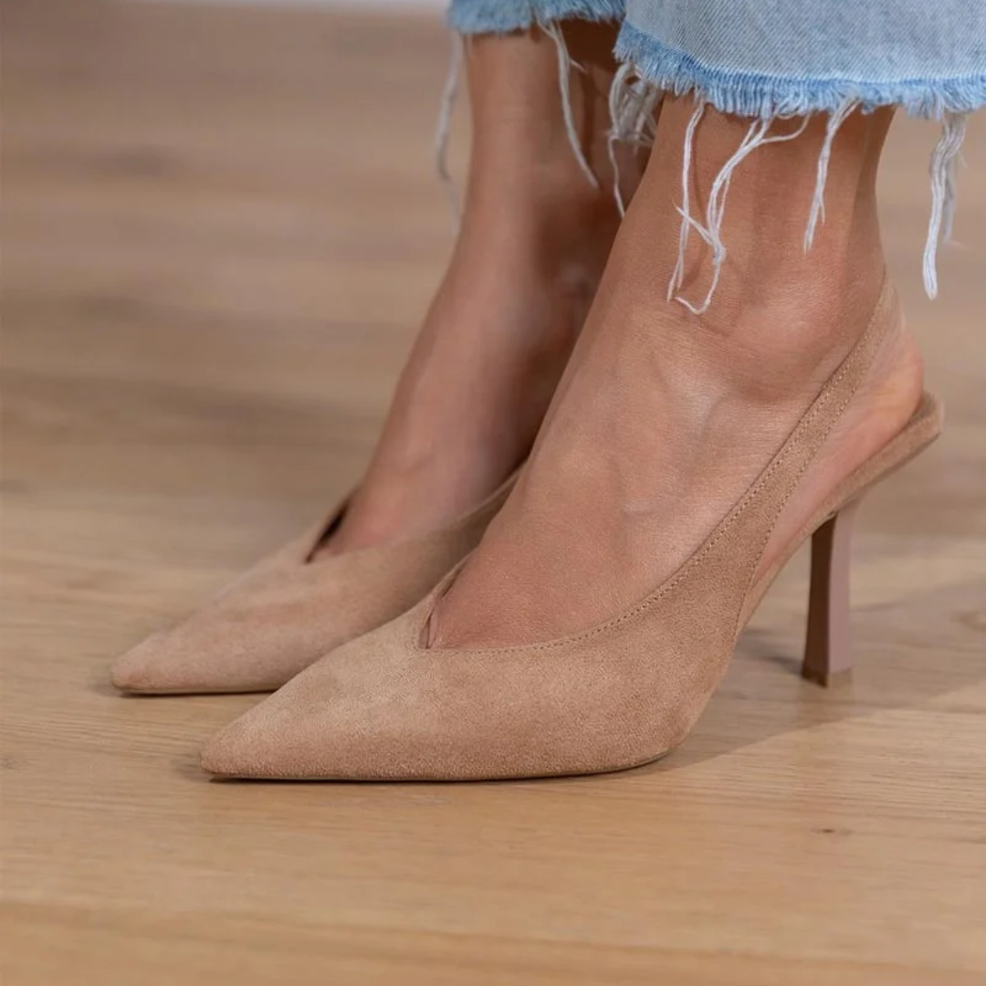 Marlen | Zapatilla de tacón destalonados nude con tacón fino