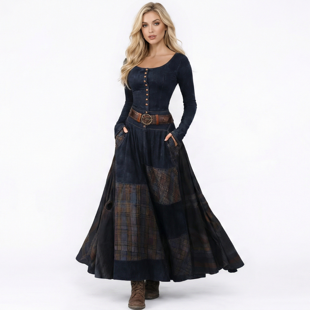 Elisa | Vestido maxi de ante con cinturón