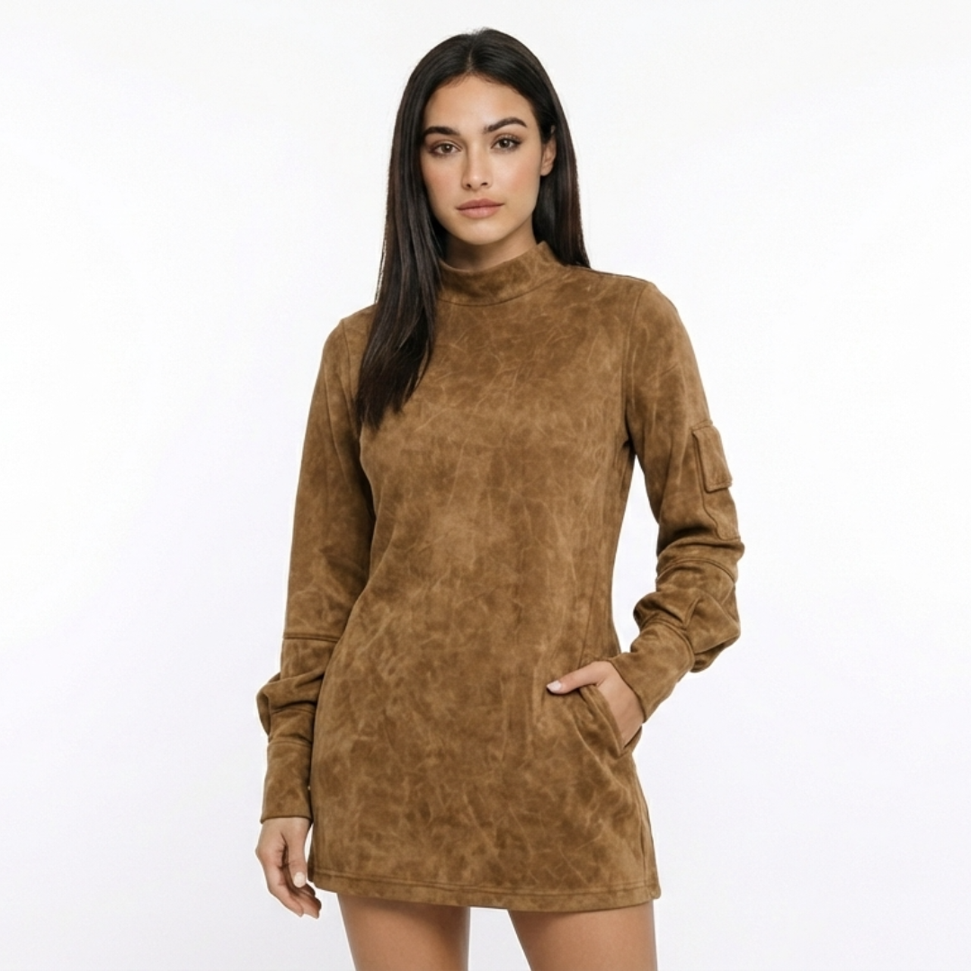 Lidia ❘ Minivestido oversize de ante con cuello alto