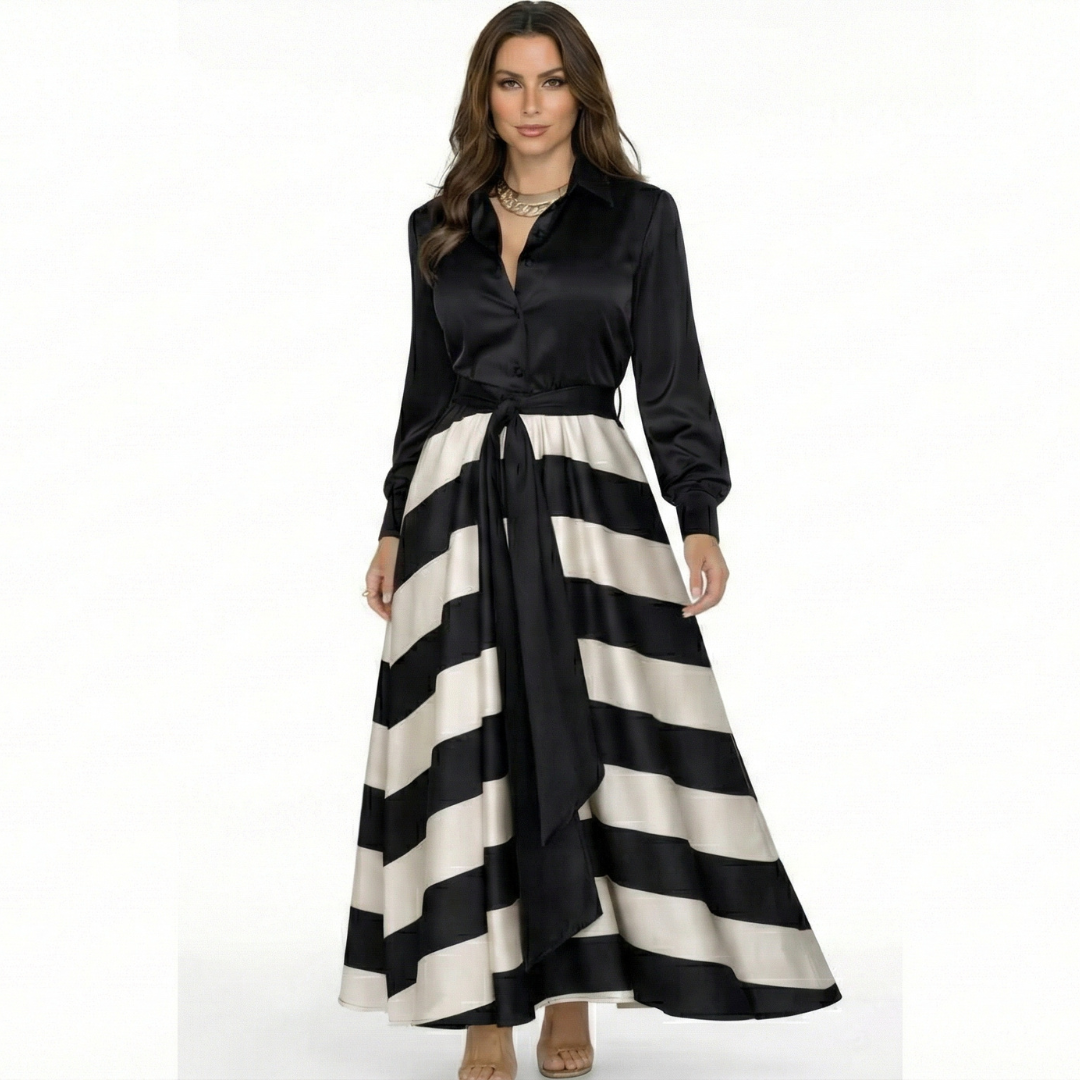 Elisa | Vestido de Rayas con Cintura Ajustable