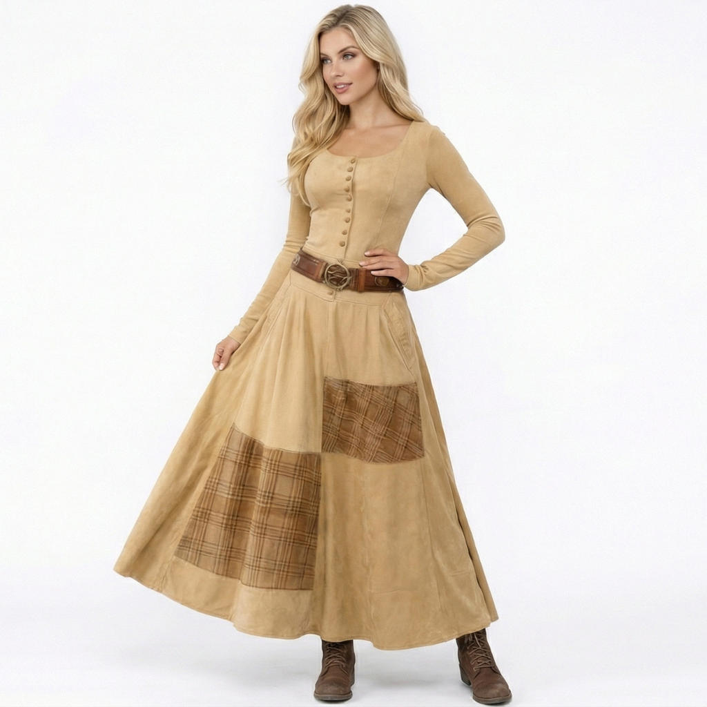 Elisa | Vestido maxi de ante con cinturón