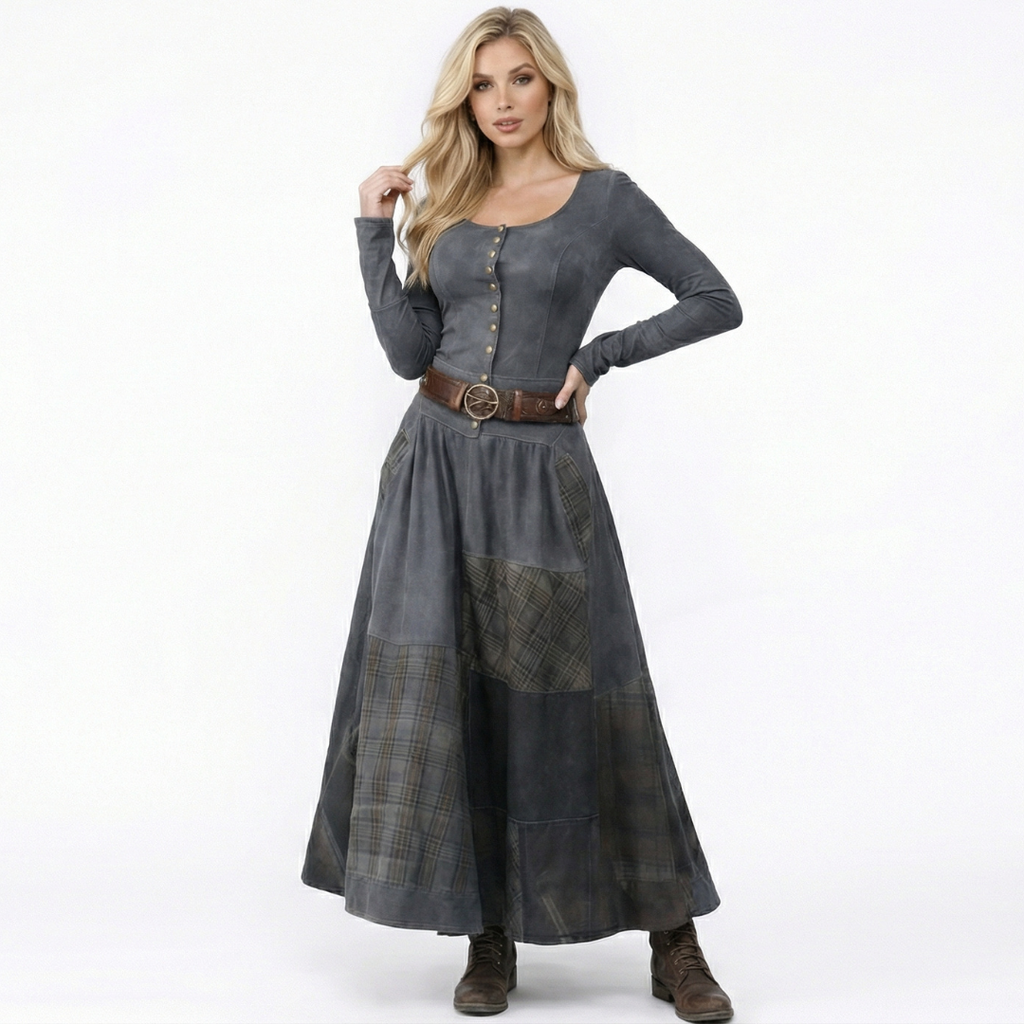 Elisa | Vestido maxi de ante con cinturón