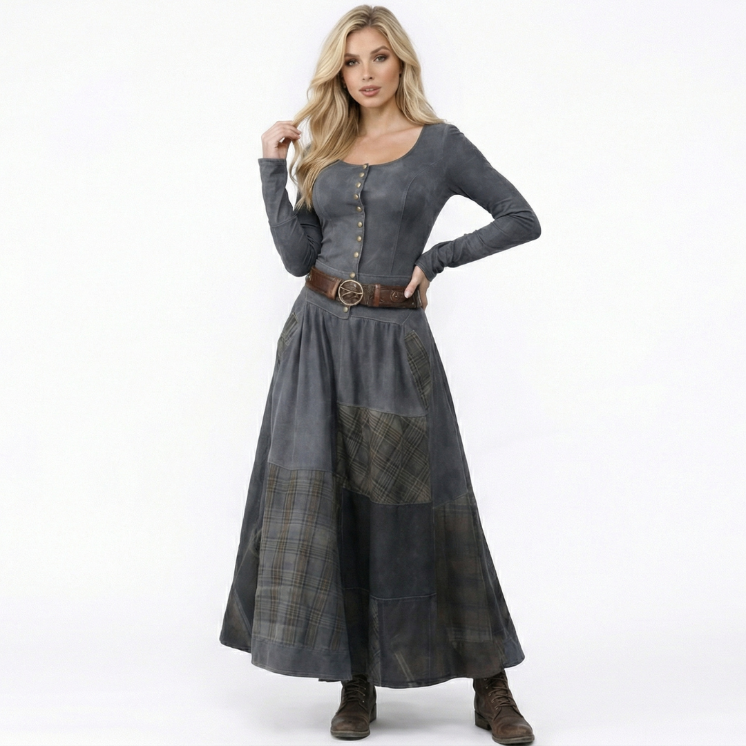 Elisa | Vestido maxi de ante con cinturón