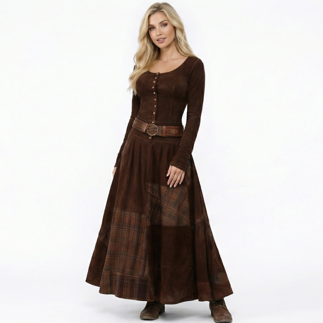 Elisa | Vestido maxi de ante con cinturón