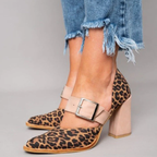 Ivanna | Sandalias de leopardo de ante con tacones estables