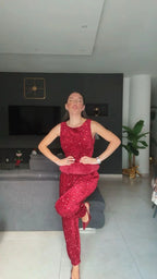 CORDSET NEVE – Conjunto de blusa y pantalón con lentejuelas.