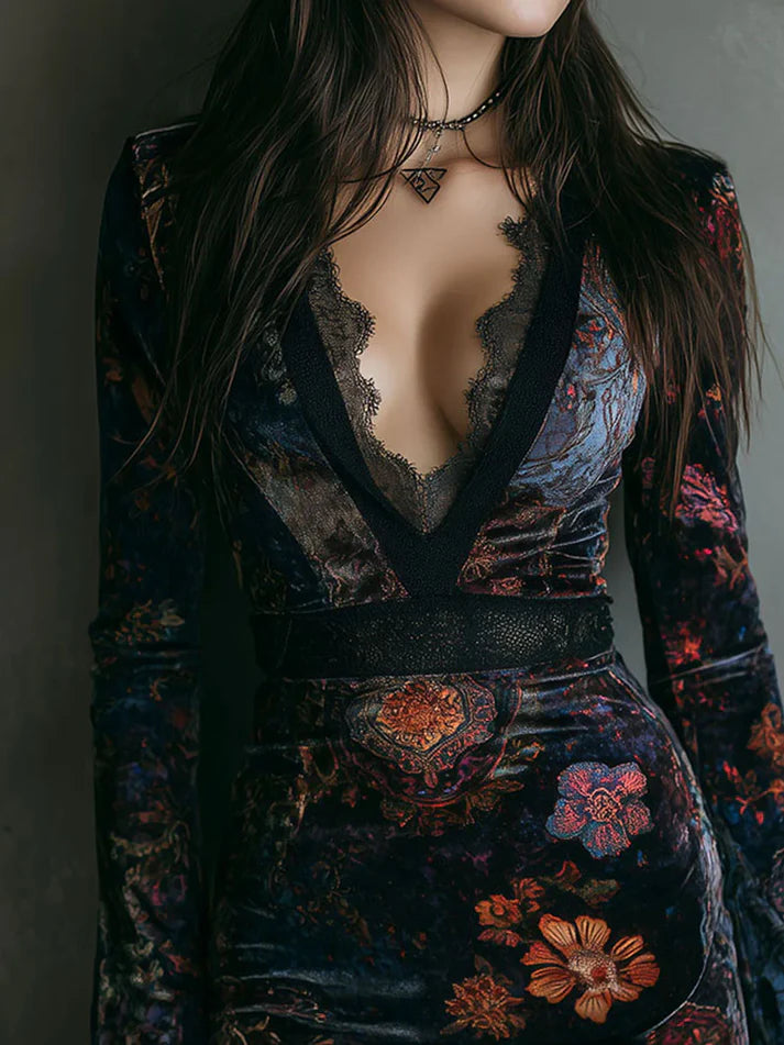 Citlali ❘ Mini vestido floral de terciopelo con encaje