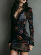 Citlali ❘ Mini vestido floral de terciopelo con encaje